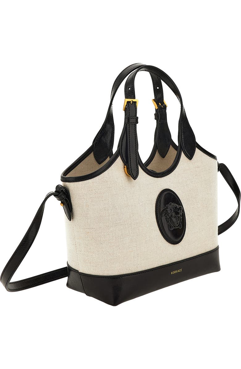 Versace Small La Medusa Canvas & Leather Tote, Alternate, color, Beige Black-Gold 82