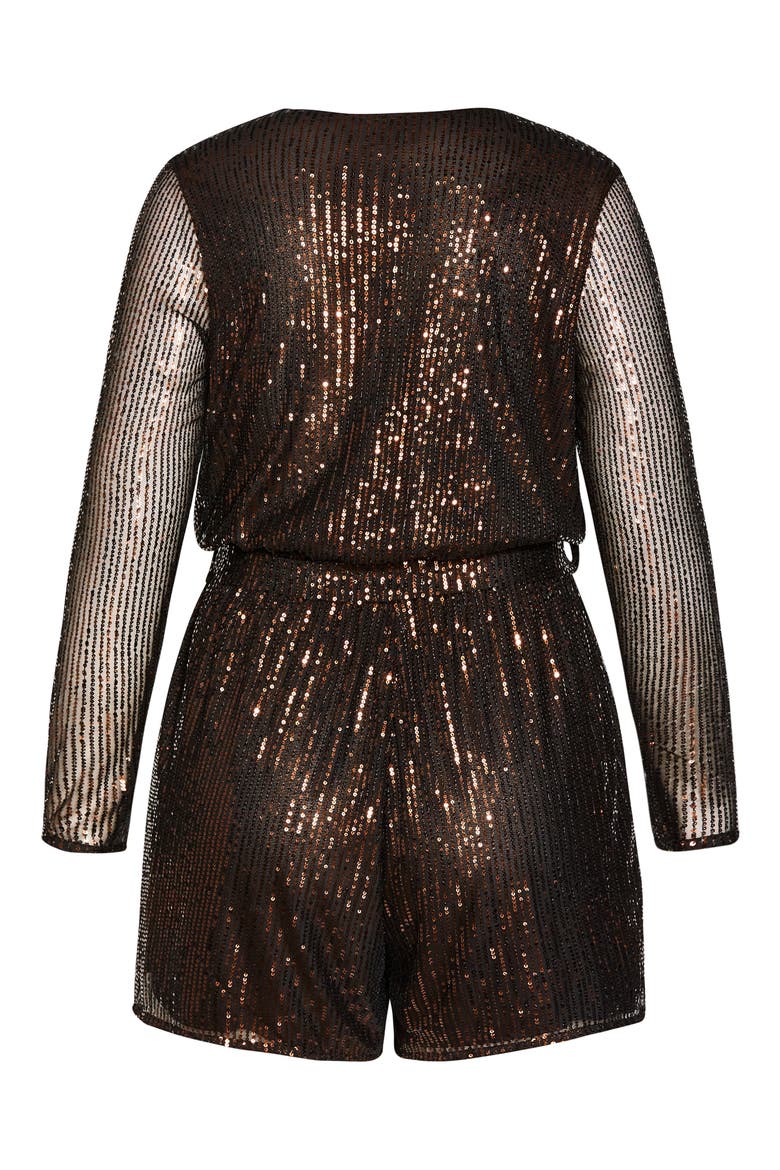 Long Sleeve Sequin Romper, Alternate, color, TOFFEE