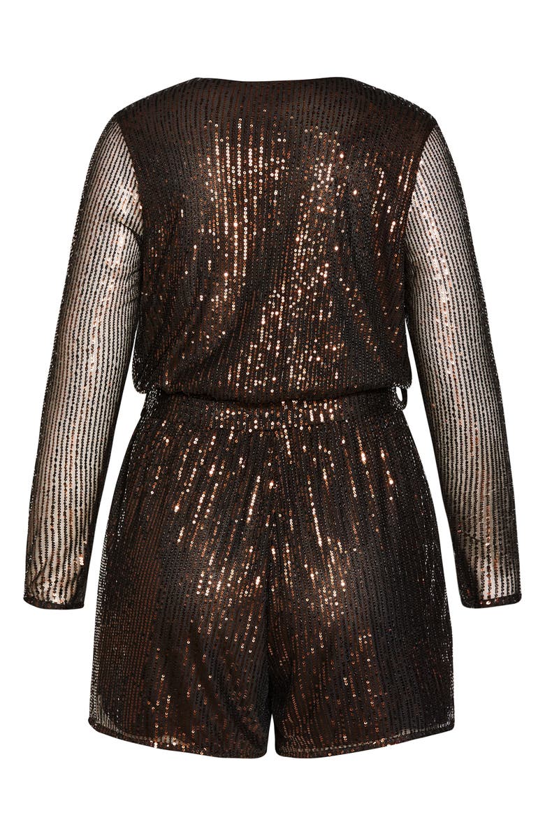 City Chic Long Sleeve Sequin Romper, Alternate, color, Toffee
