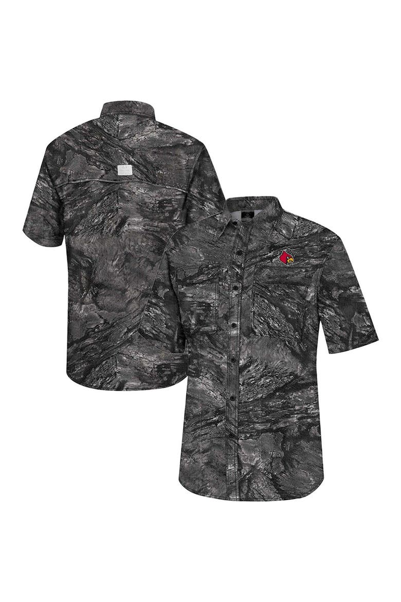 Men's Colosseum  Charcoal Louisville Cardinals Realtree Aspect Charter Full-Button Fishing Shirt, Main, color, Charcoal