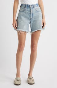 MOUSSY VINTAGE Nolita Frayed High Waist Mid Thigh Denim Shorts