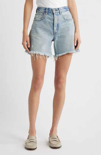 MOUSSY VINTAGE Nolita Frayed High Waist Mid Thigh Denim Shorts