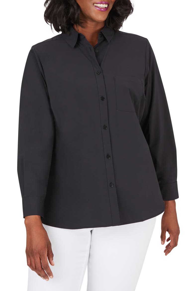 Manhattan Solid Stretch Shirt, Main, color, BLACK