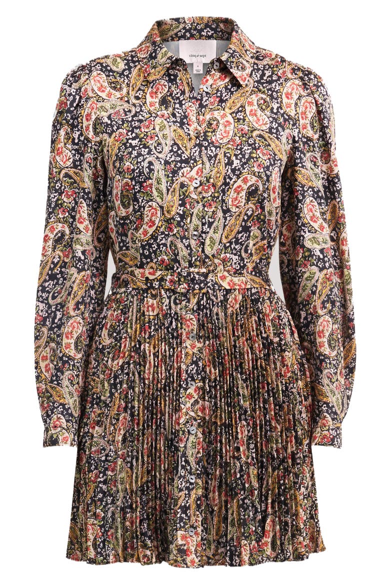 Reynolds Rose Paisley Pleated Minidress, Alternate, color, BLACK MULTI