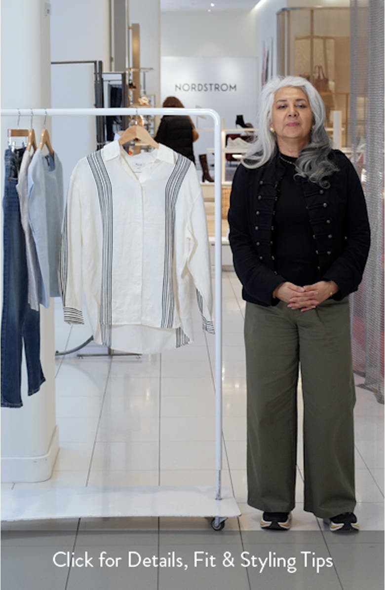 Vertical Stripe Linen Blend Button-Up Shirt, sales video thumbnail