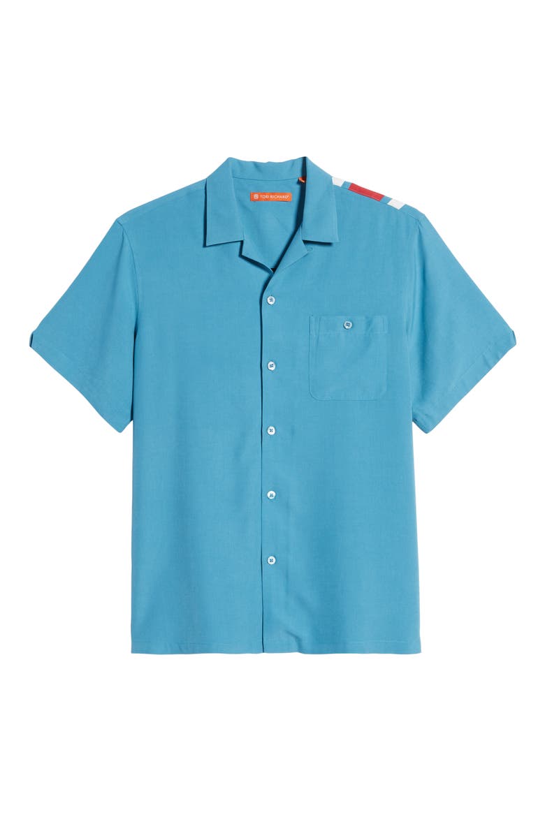 Santa Notes Classic Fit Silk Blend Button-Up Shirt, Alternate, color, POOL