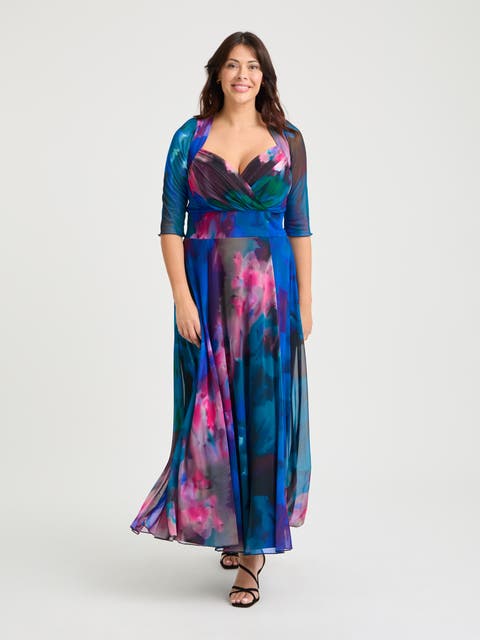 Elizabeth Floral Print Mesh Maxi Gown