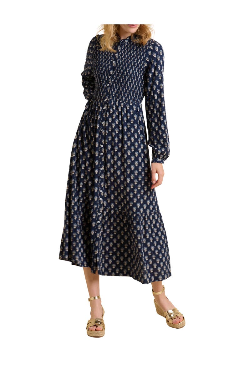 Brakeburn Lark Long Sleeve Button Midi Dress, Alternate, color, Navy