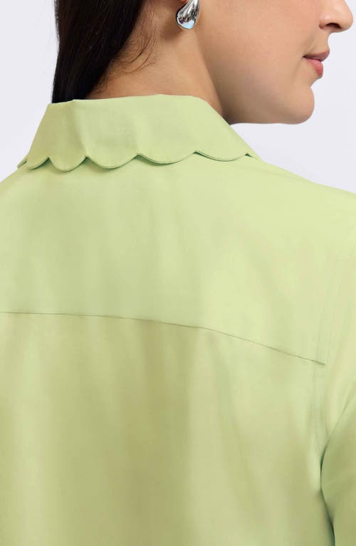 Foxcroft Gwen Three-quarter Sleeve Cotton Button-up Shirt In Pistachio