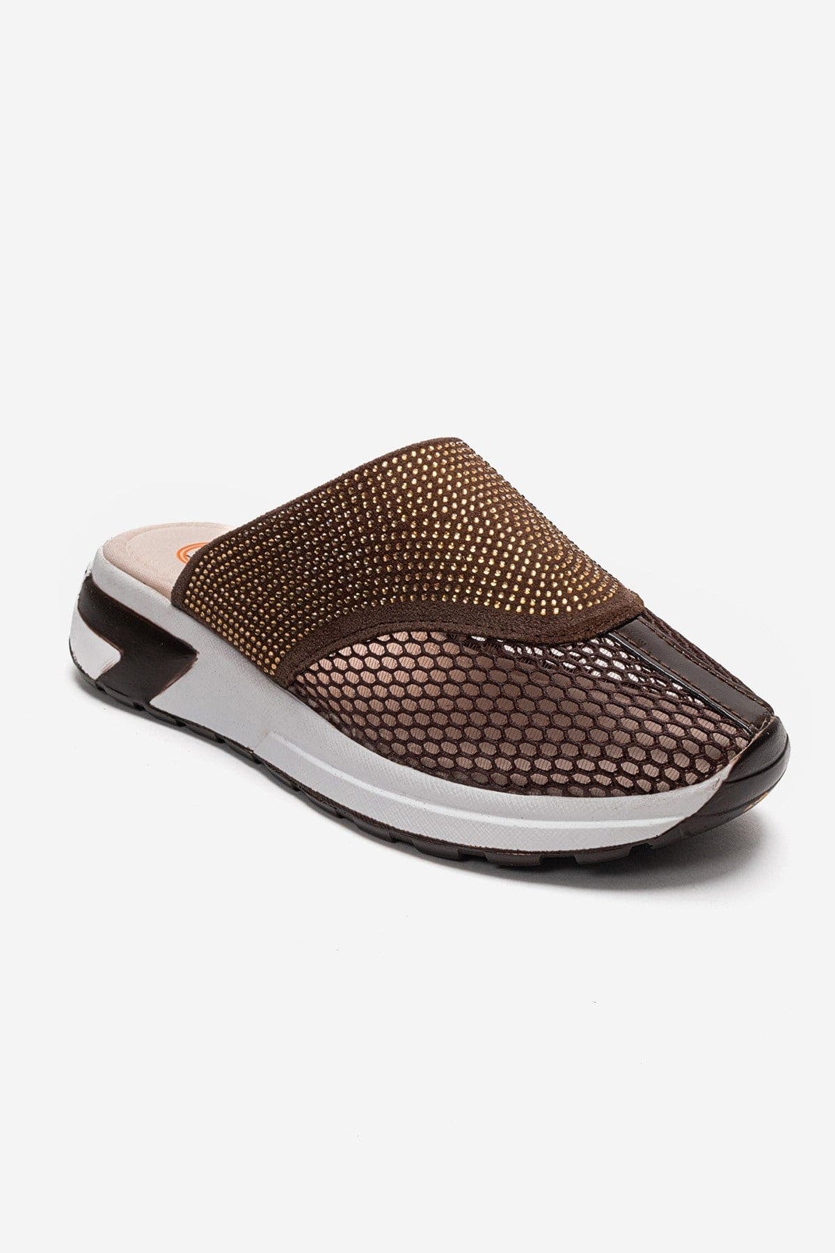 GLEA Mesh Rhinestone Mules, Alternate, color, Brown