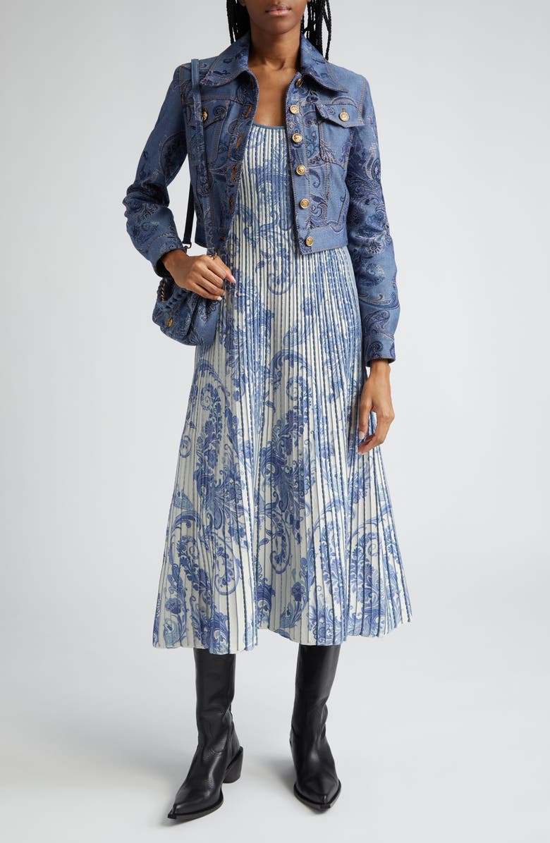 Etro Paisley Jacquard Crop Trucker Jacket, Alternate, color, 