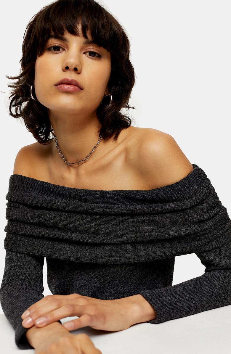 Topshop Off The Shoulder Midi Sweater Dress, Alternate, color,