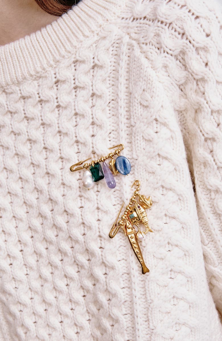 Chan Luu Charm Safety Pin Brooch, Alternate, color, Yellow Gold
