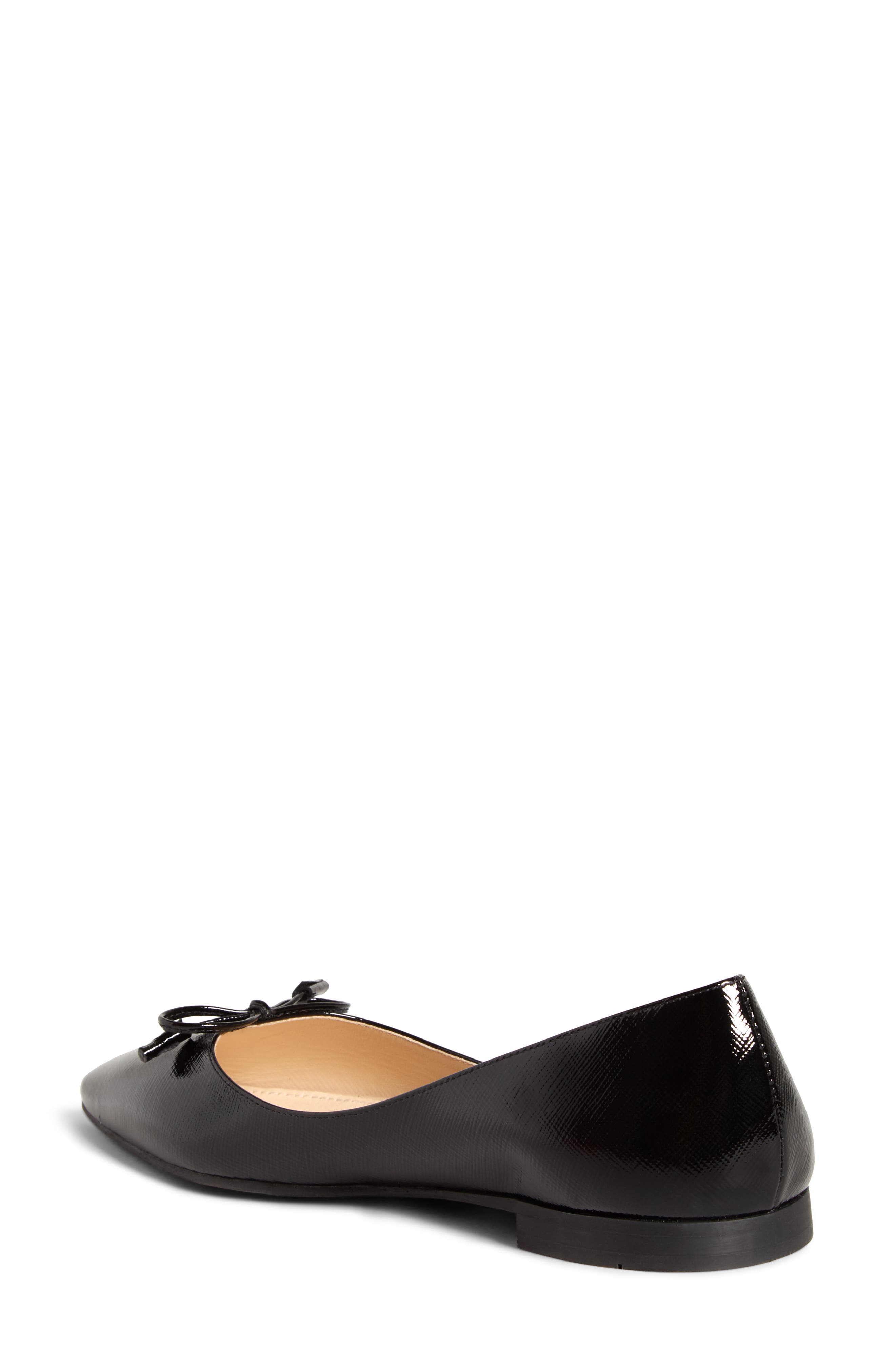 Bow Logo Pointed Toe Flat, Alternate, color, BLACK SAFFIANO