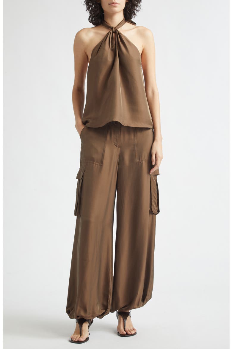 Everlee Knotted Halter Top, Alternate, color, COFFEE