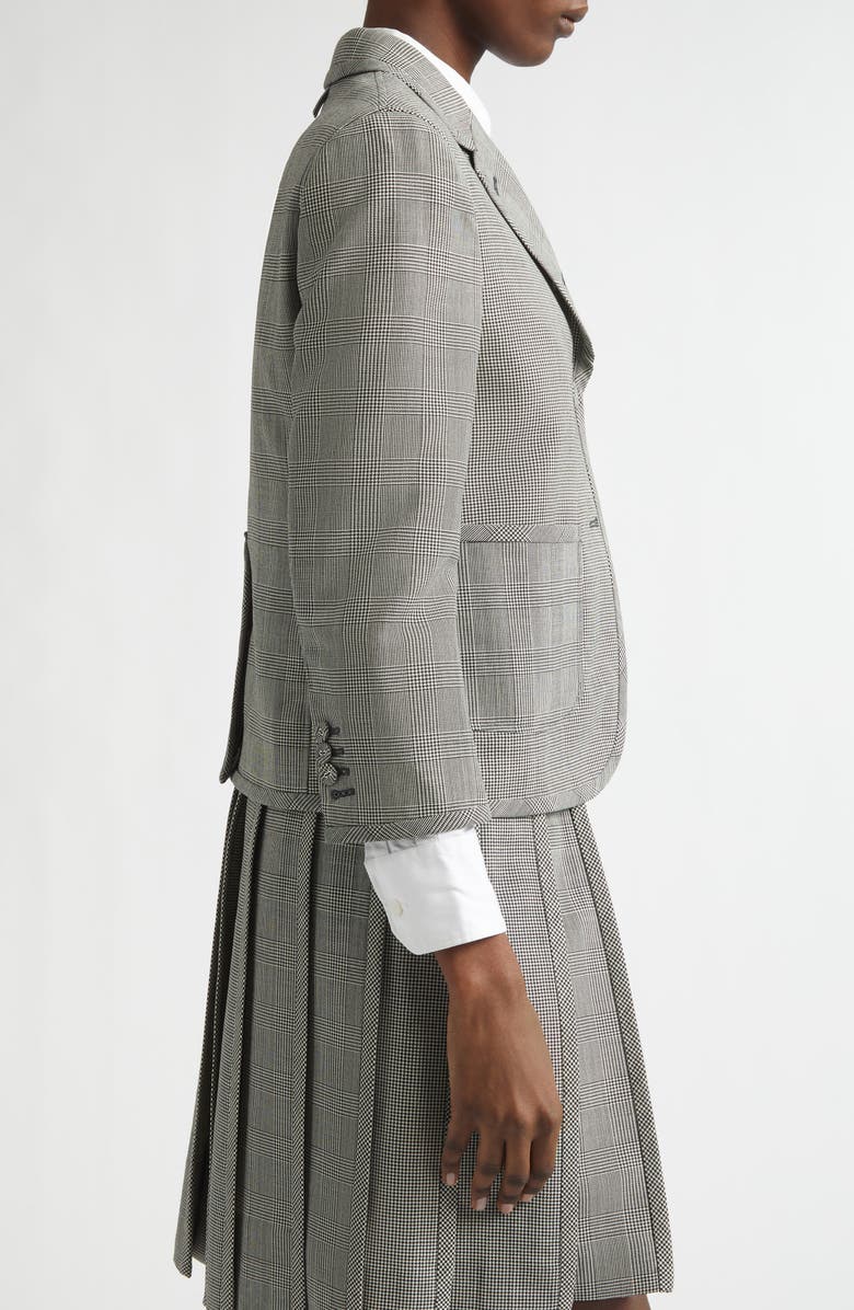 Thom Browne Glen Plaid Funmix Fresco Wool Crop Sport Coat, Alternate, color, Black/ White