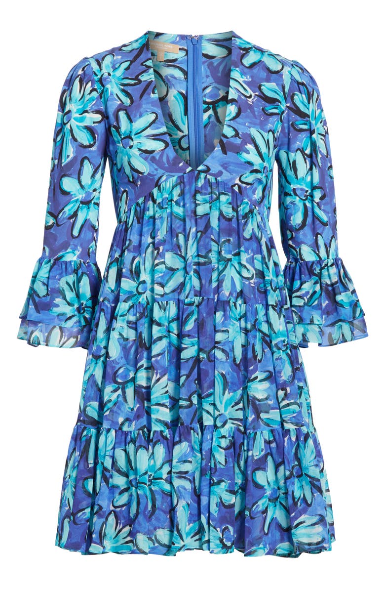 Michael Kors Daisy Print Tiered Silk Georgette Minidress, Alternate, color, 