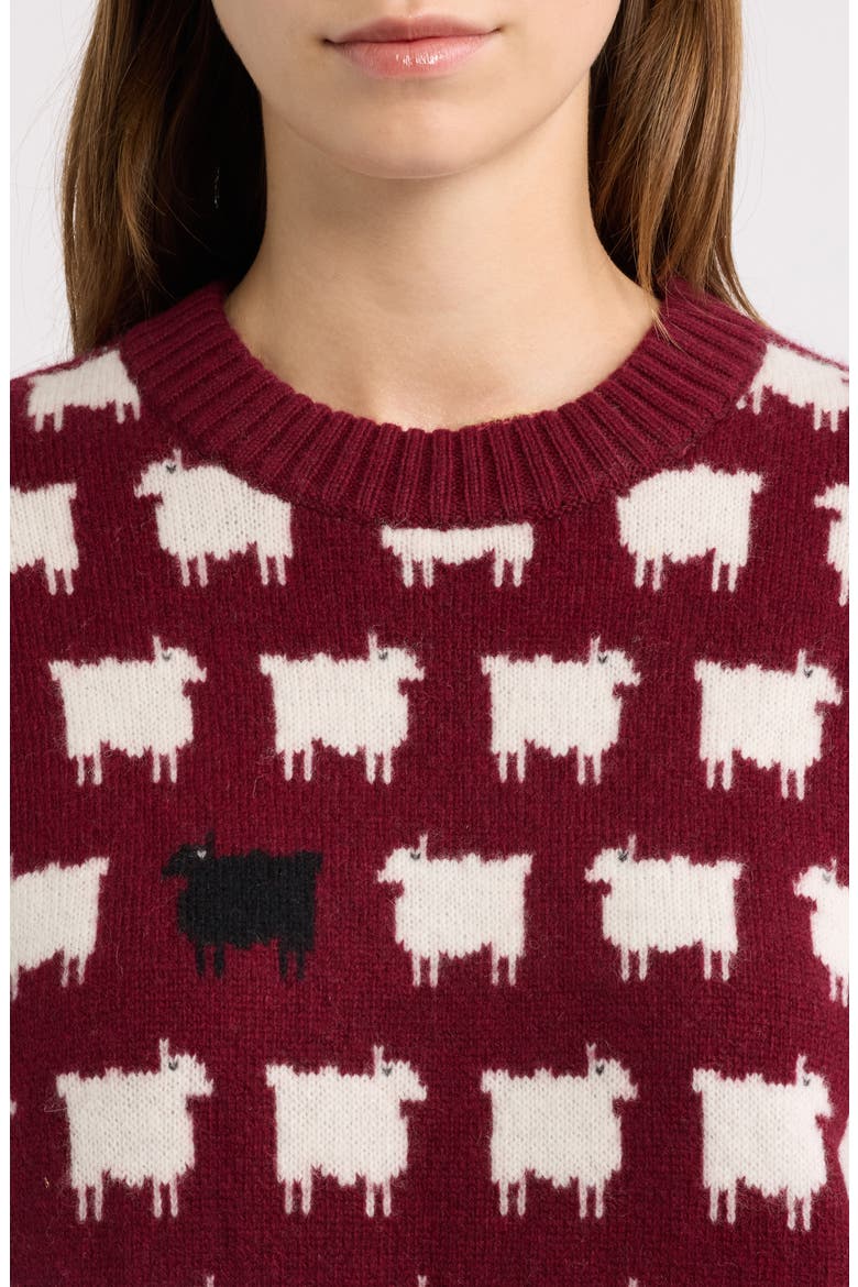 Sheep Wool Crewneck Sweater, Alternate, color, BURGUNDY