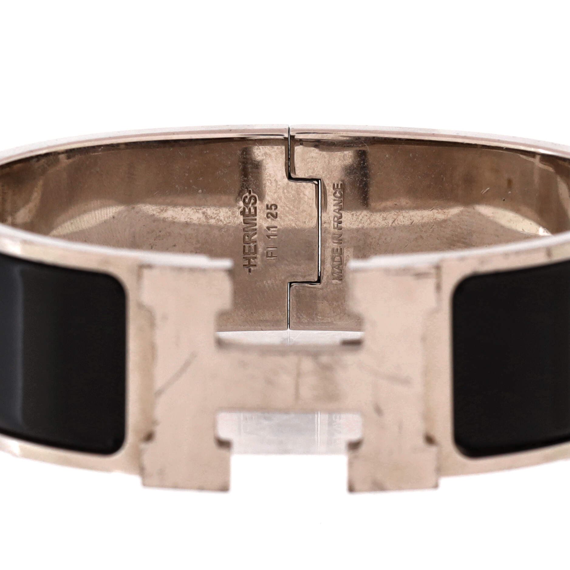 Pre-Owned Hermes Clic H Bracelet Enamel Wide, Alternate, color, Black