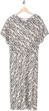 Renee C Zebra Print Short Sleeve Satin Midi Dress
