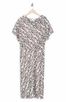 Renee C Zebra Print Short Sleeve Satin Midi Dress