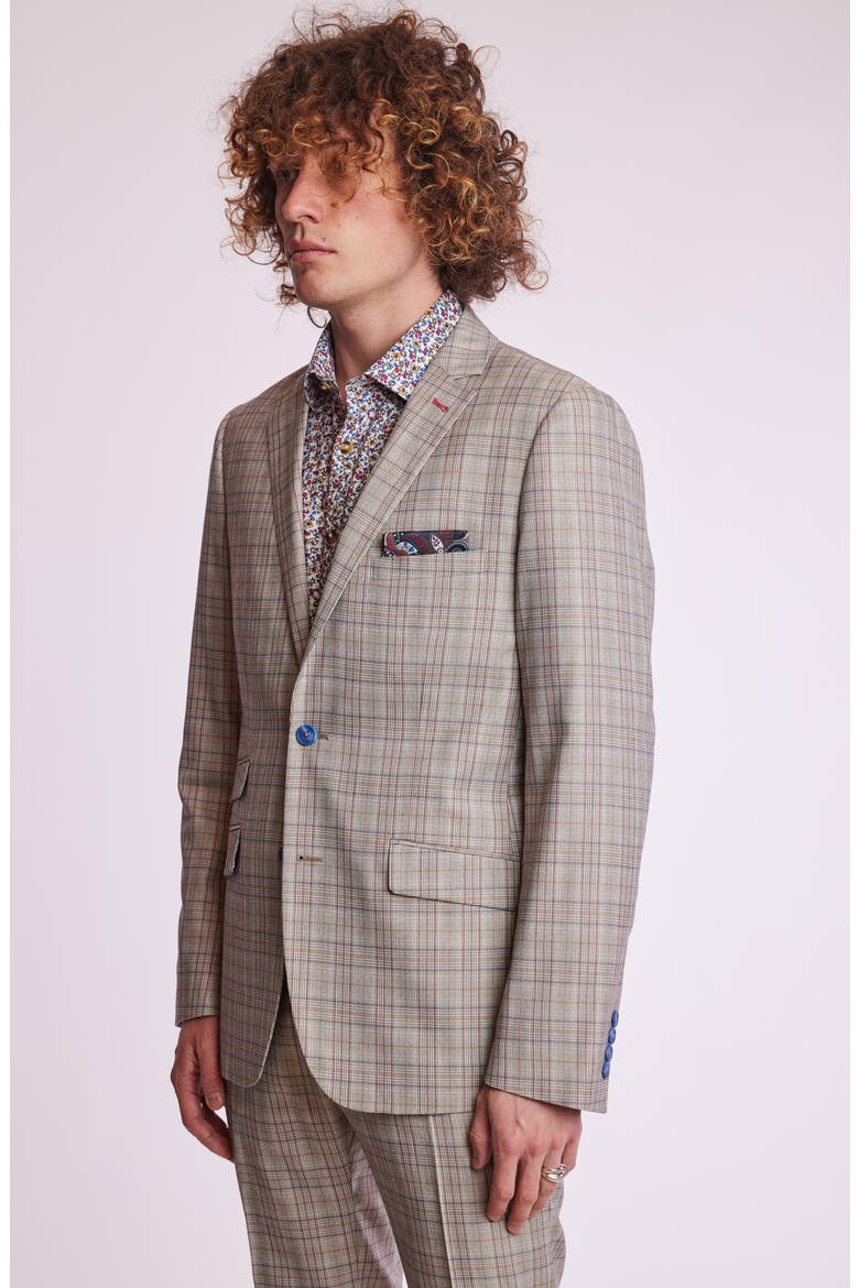 Dover Slim Fit Plaid Sport Coat, Alternate, color, TAN PINK BLUE PLAID