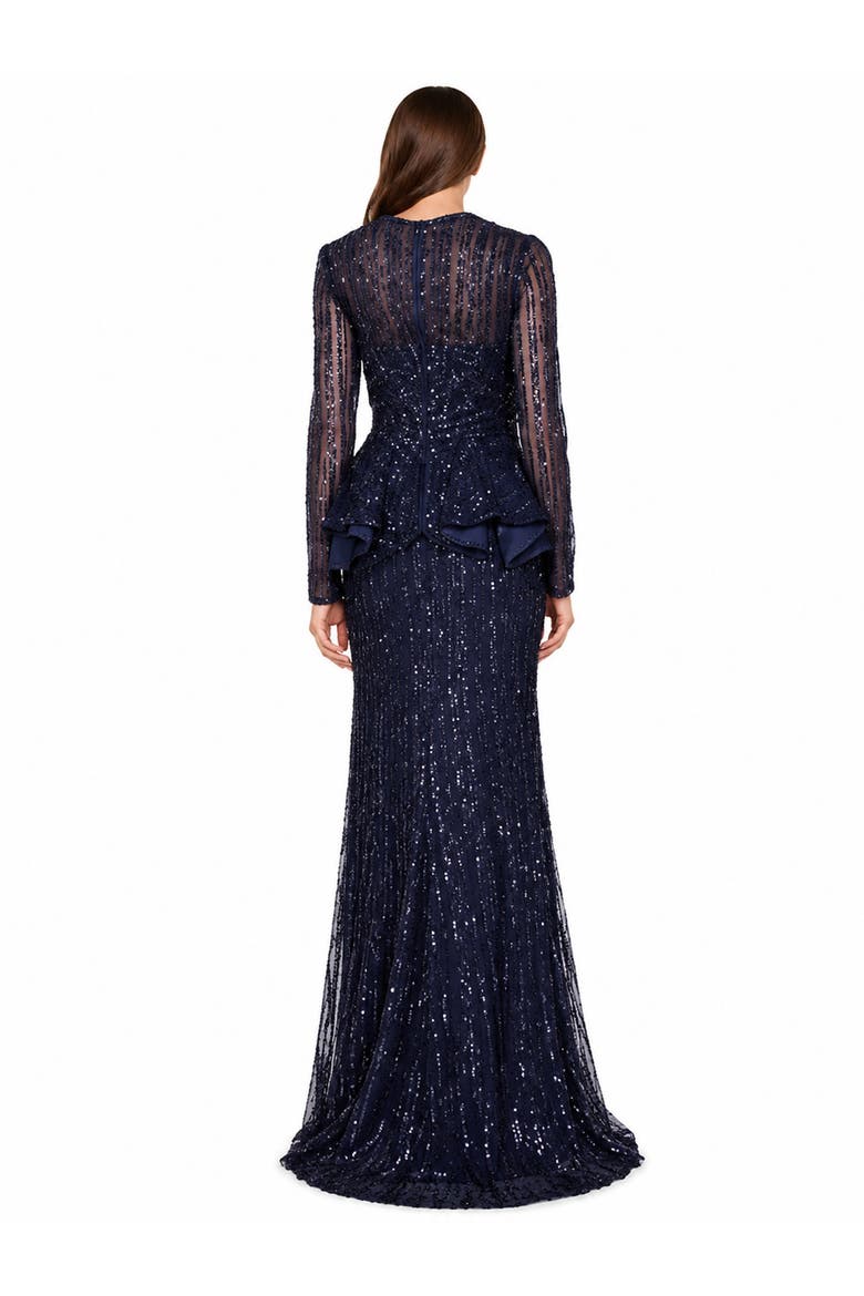 Long Sleeve Beaded Peplum Dress, Alternate, color, Navy