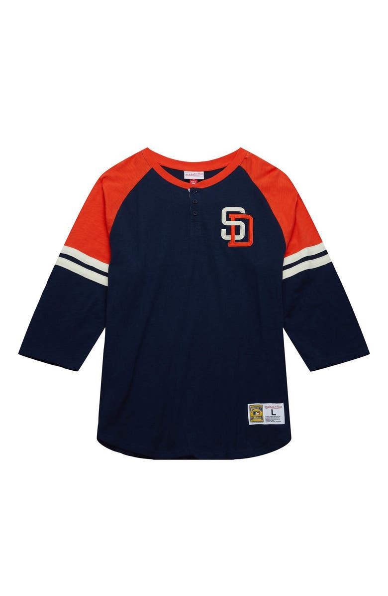 Mitchell & Ness Men's Mitchell & Ness Navy San Diego Padres Cooperstown Collection Legendary Raglan Slub Henley 3/4-Sleeve T-Shirt, Alternate, color, 