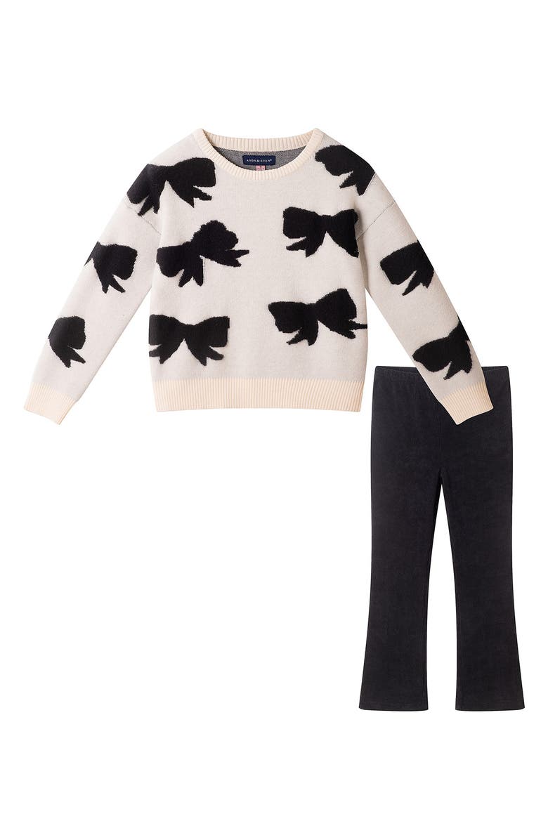 Andy & Evan Kids' Bow Sweater & Flare Leggings Set, Main, color, Cream
