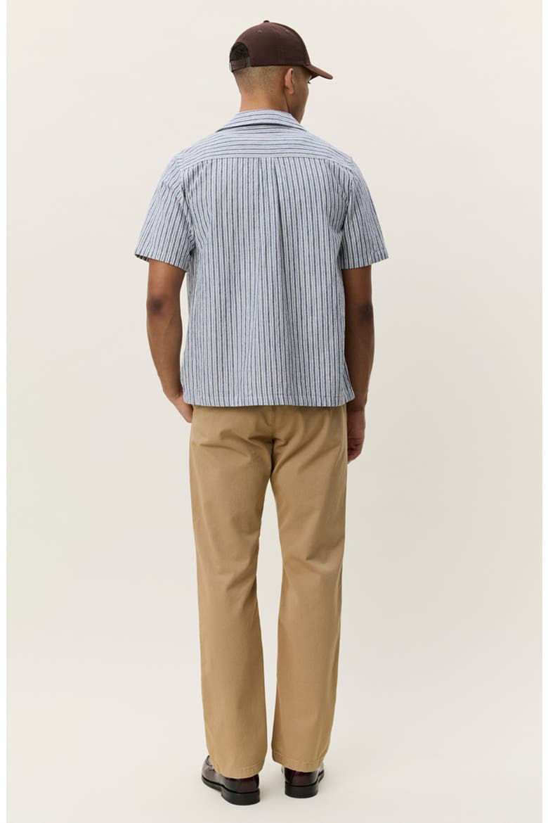 Stripe Cotton & Linen Camp Shirt, Alternate, color, DARK DENIM BLUE