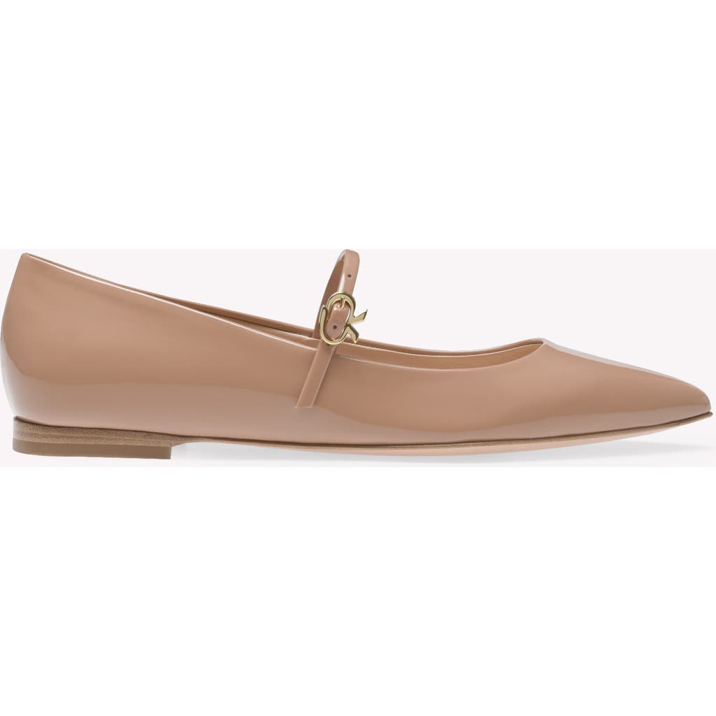 Gianvito Rossi Vernice Patent-leather Mary Jane Point-toe Flats In Praline