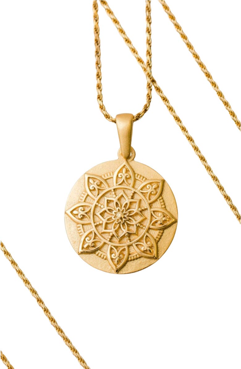 Mantra I Am Worthy mandala necklace, Main, color, Original - Gold