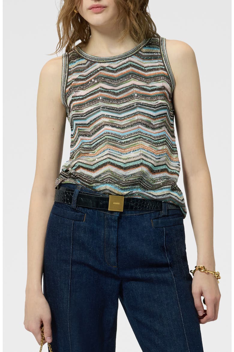 Sequin Metallic Jacquard Sleeveless Sweater, Main, color, BLACK MULTI