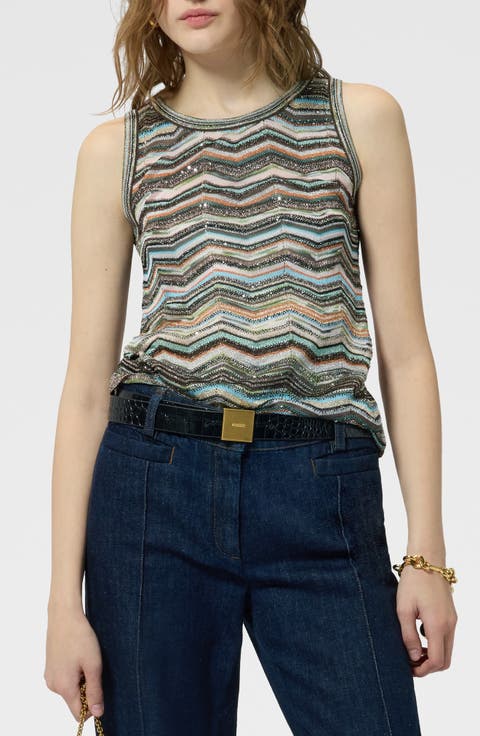 Sequin Metallic Jacquard Sleeveless Sweater