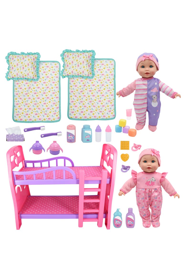 12" Twin Dolls Bedtime Fun Set 29Pc, Main, color, Multicolored