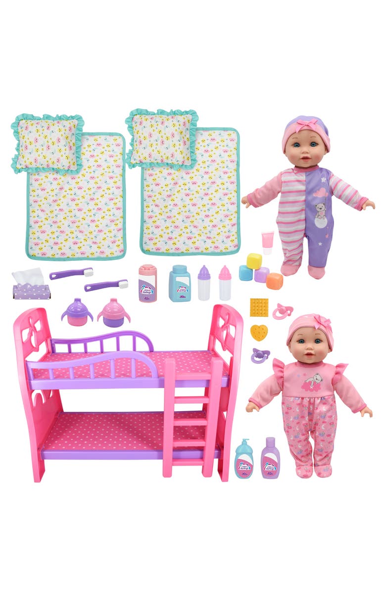 Little Darlings 12" Twin Dolls Bedtime Fun Set 29Pc, Main, color, Multicolored