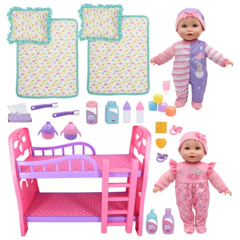 12" Twin Dolls Bedtime Fun Set 29Pc