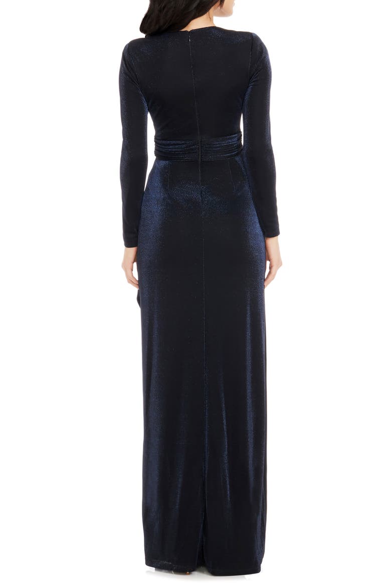 Shania Metallic Wrap Front Long Sleeve Gown, Alternate, color, NAVY MULTI