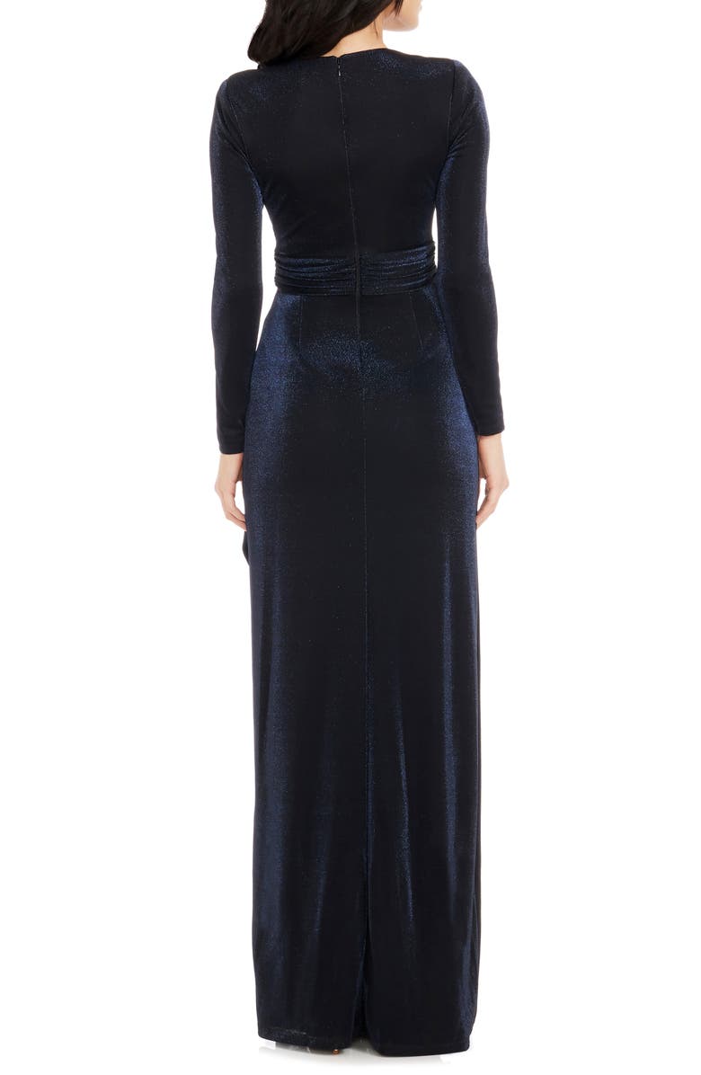 Dress the Population Shania Metallic Wrap Front Long Sleeve Gown, Alternate, color, 