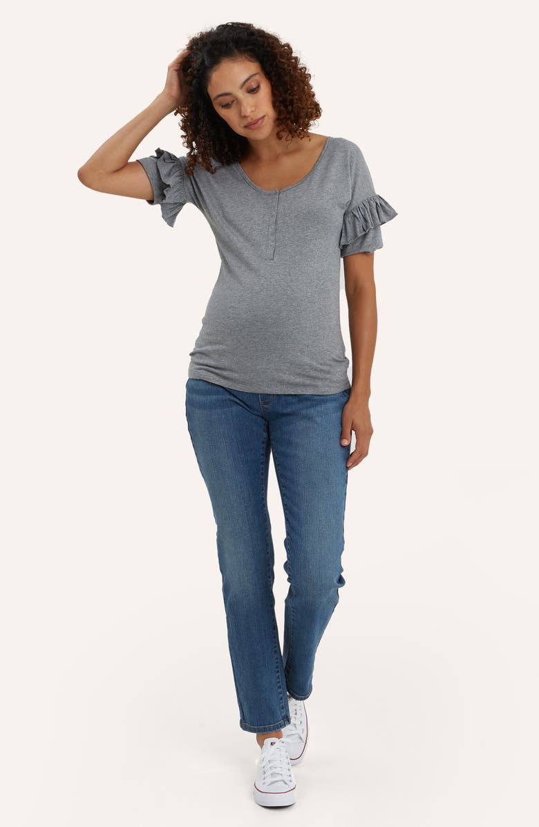 Nom Maternity Maria Ruffle Henley Maternity T-Shirt, Alternate, color,