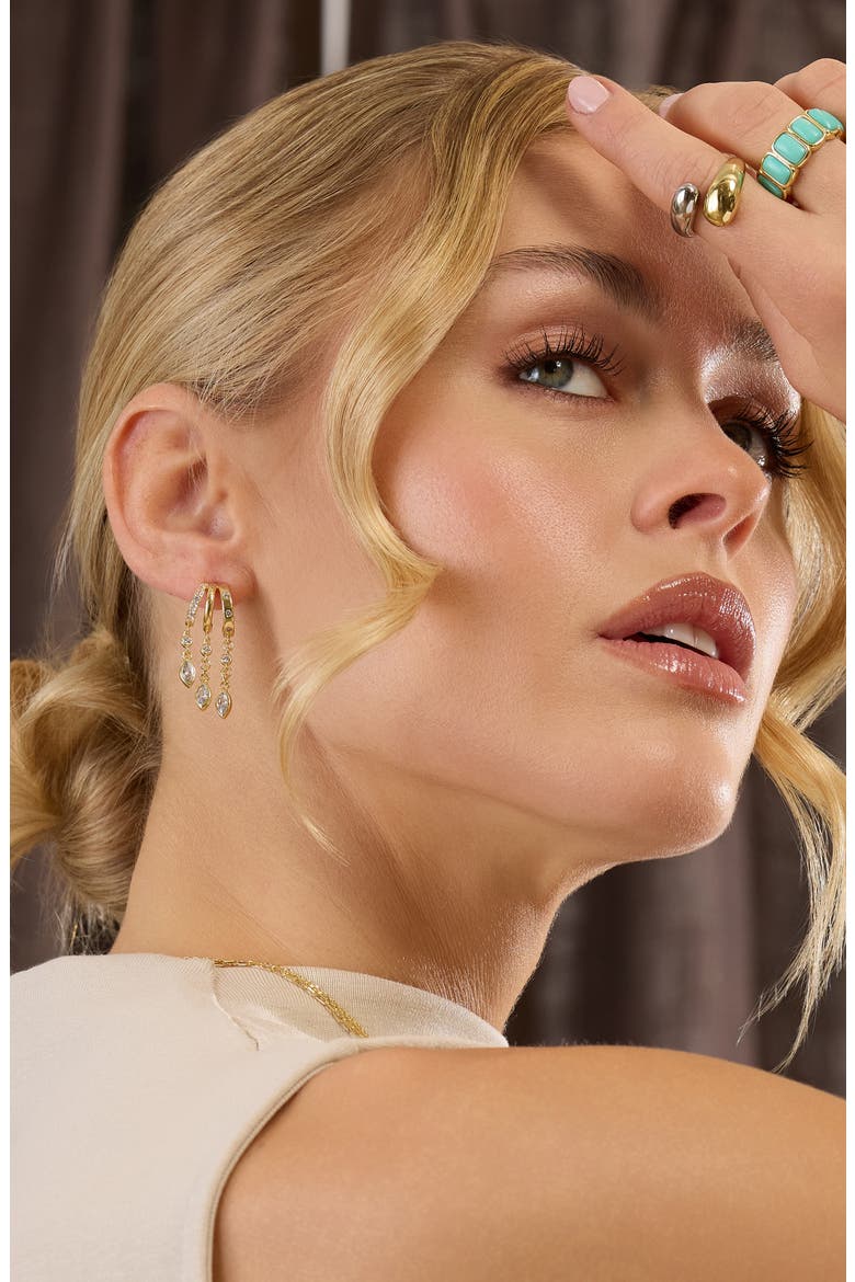 Modern Muse CZ Marquise Charm Hoop Earrings, Alternate, color, GOLD