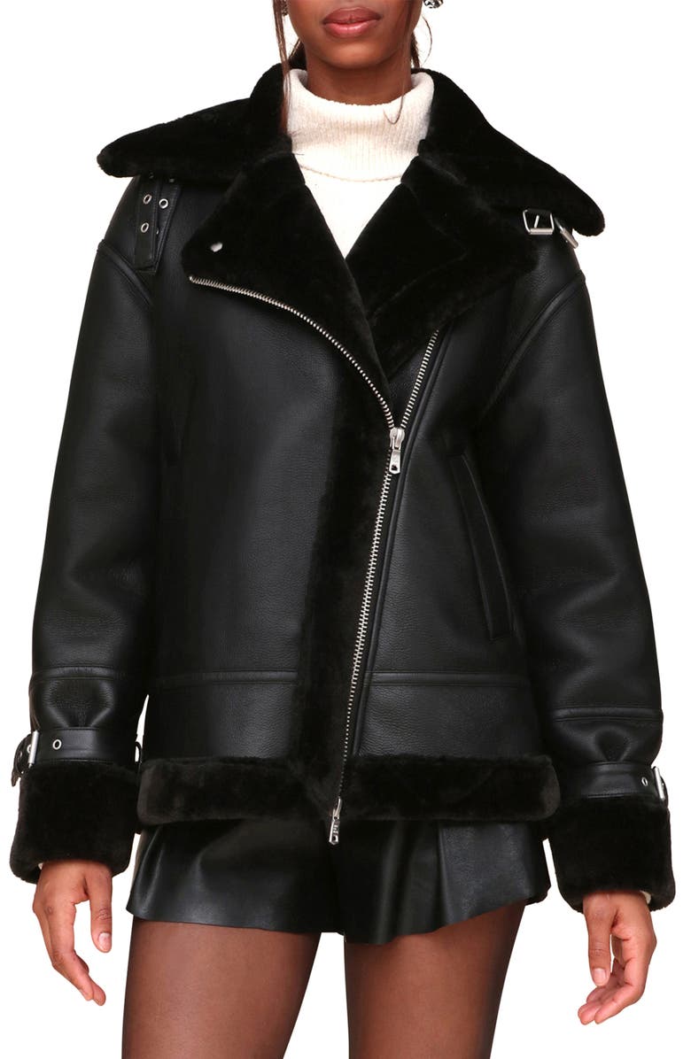Avec Les Filles Oversize Faux Shearling Moto Jacket, Alternate, color, 