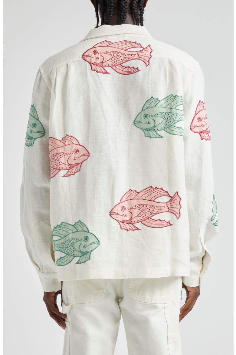 Piscine Long Sleeve Linen Camp Shirt, Alternate, color, WHITE MULTI