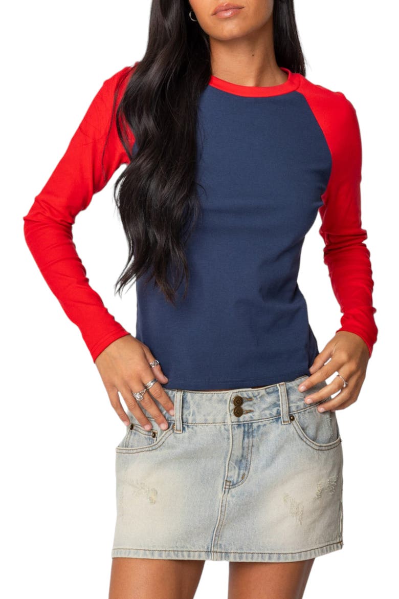 Tommi Stretch Cotton Baseball T-Shirt, Main, color, NAVY-AND-RED