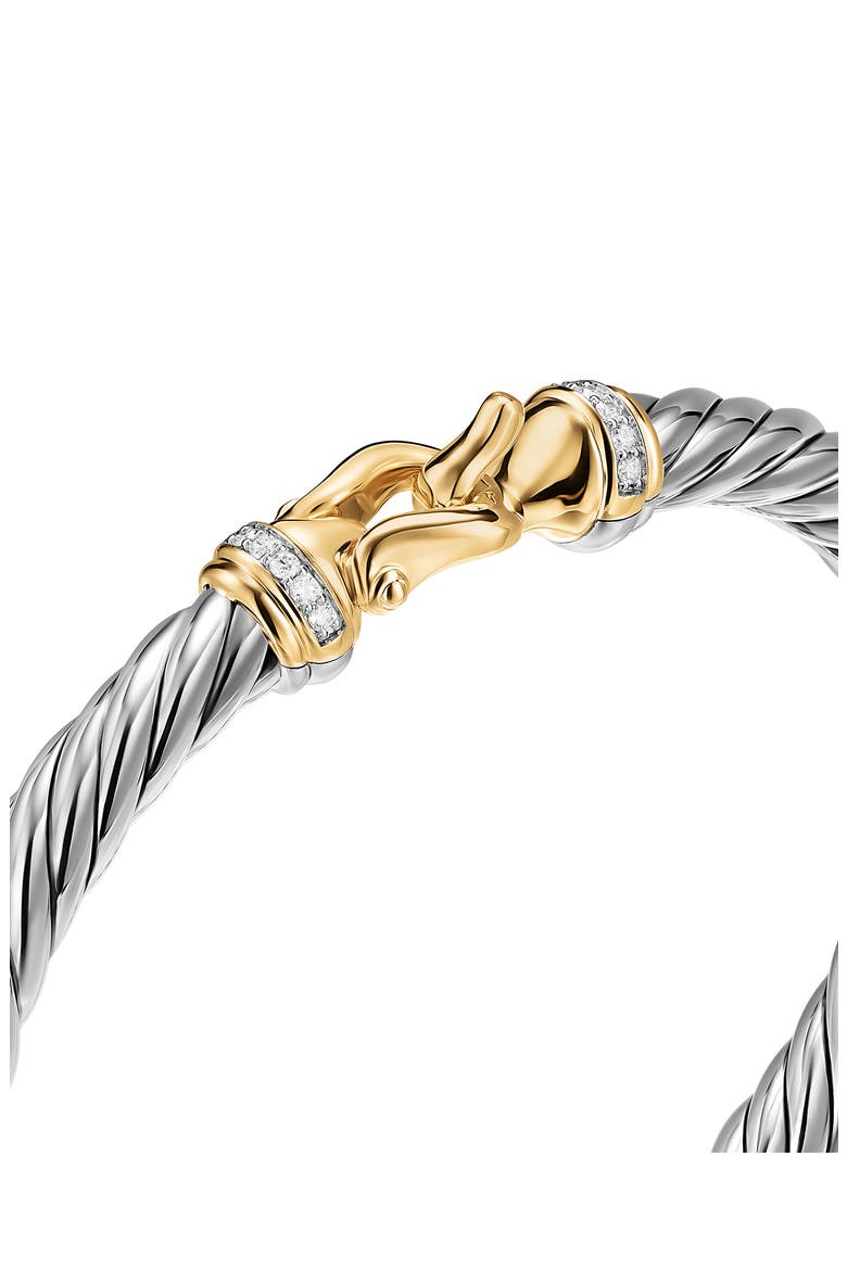 Cable Flex® Sterling Silver with 14K Yellow Gold & Diamonds Buckle Bracelet, 6mm, Alternate, color, SILVER PAVE