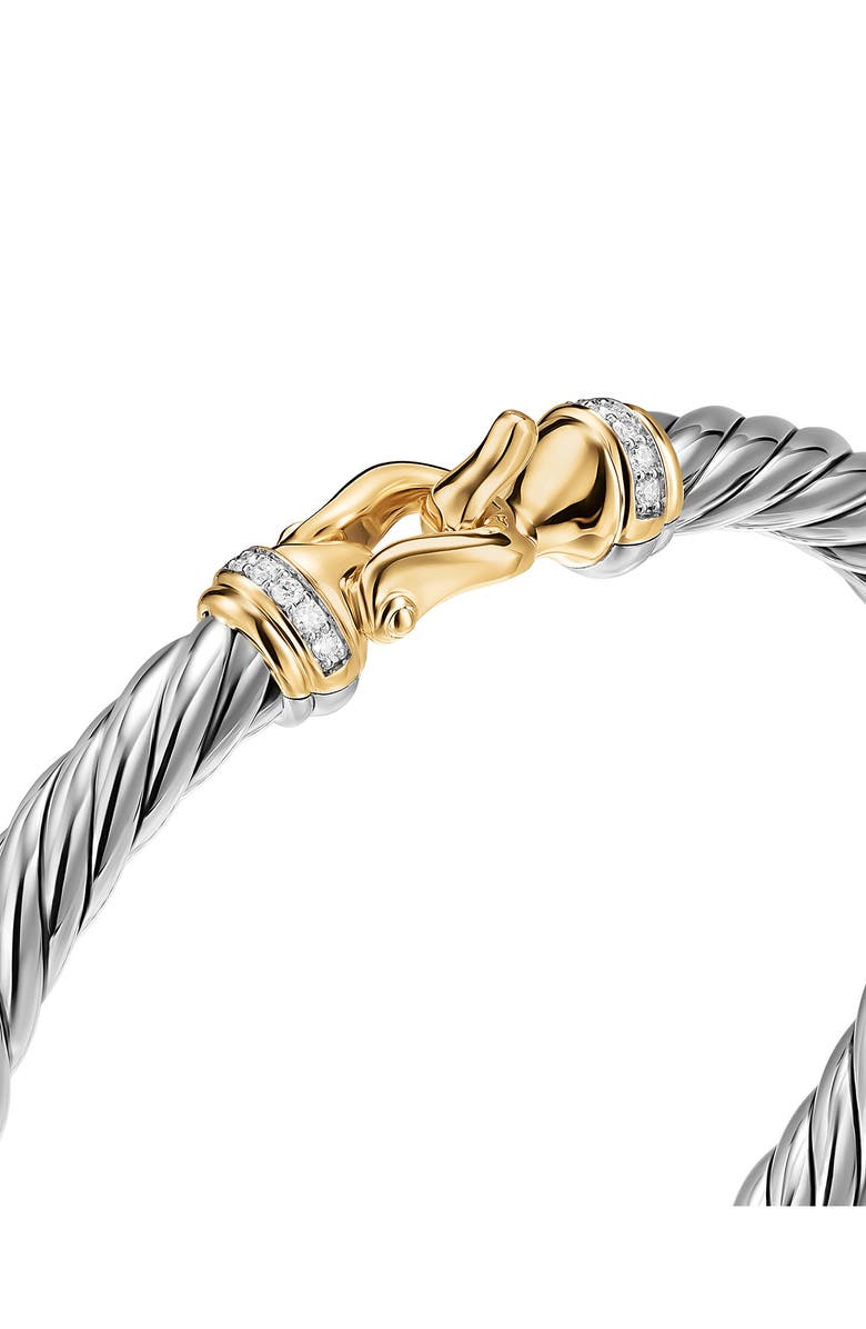 David Yurman Cable Flex<sup>®</sup> Sterling Silver with 14K Yellow Gold & Diamonds Buckle Bracelet, 6mm, Alternate, color, Silver Pave