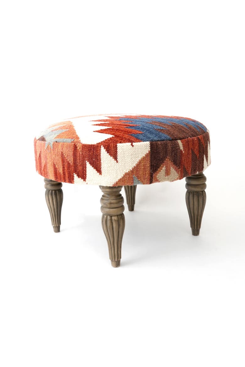Tribal Kilim Pattern Footstool, Main, color, Brown