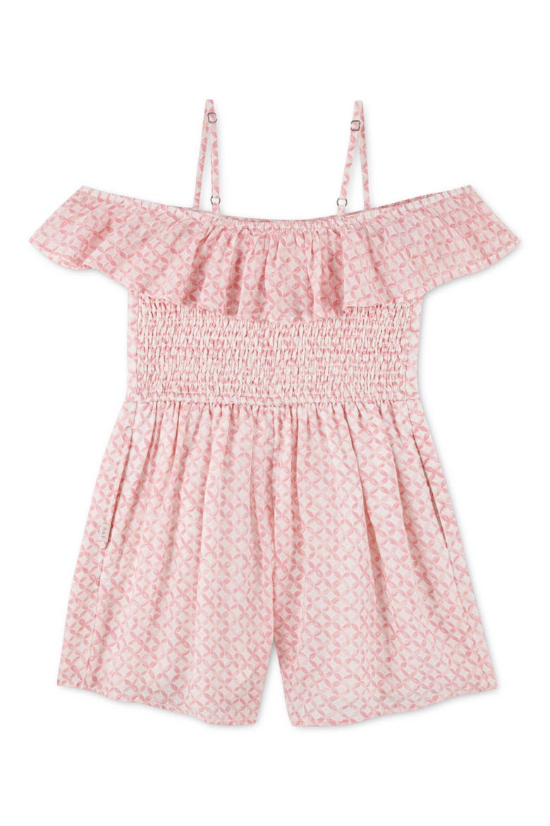 Kids' Cold Shoulder Cotton Romper, Alternate, color, GEO TILE PINK