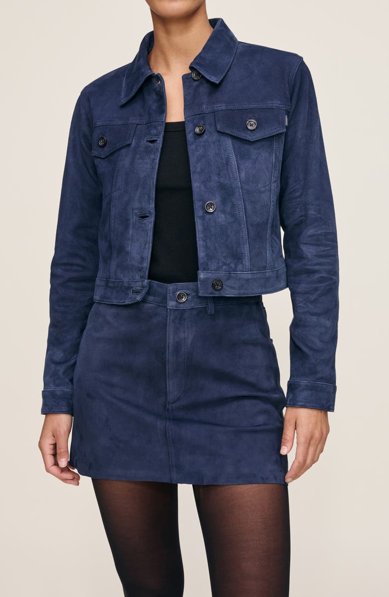 DL1961 Vika Crop Suede Trucker Jacket, Alternate, color, Navy Suede
