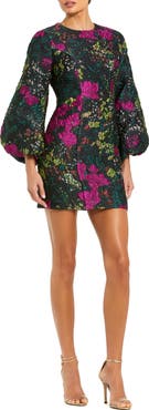 Mac Duggal Floral Brocade Puff Sleeve Fitted Mini Dress